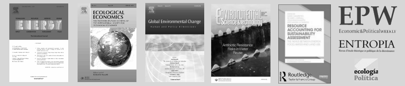 Publications: Environmental Science & Technology, Global Environmental Change, Energy, Ecological Economics, Sustainability: Science, Practice, & Policy, Economic & Political Weekly, Ecología Política, Entropia, Interface